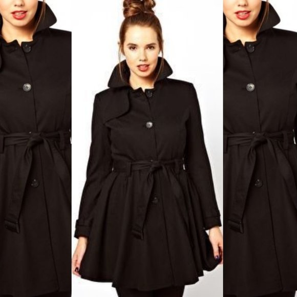 ASOS Curve Jackets & Blazers - ASOS Curve Black Fit & Flare Coat